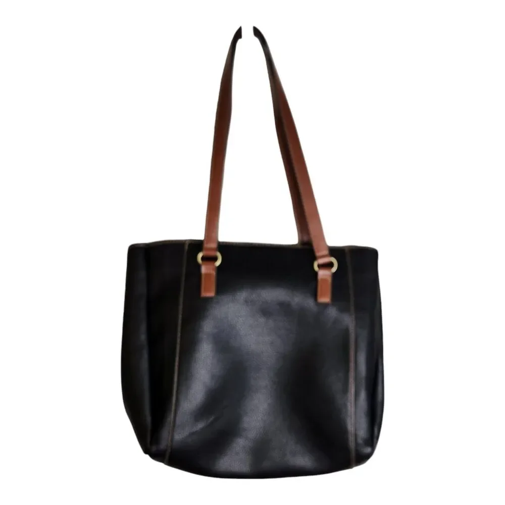 St John's Bay Black & Brown Three Section Shoulder Bag Purse Faux Leather Tassel